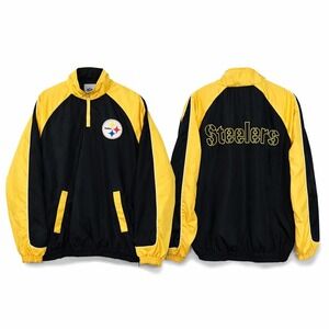 NFL‎ Pittsburgh Steelers Quarter Zip Windbreaker Jacket Black Yellow Mens Medium